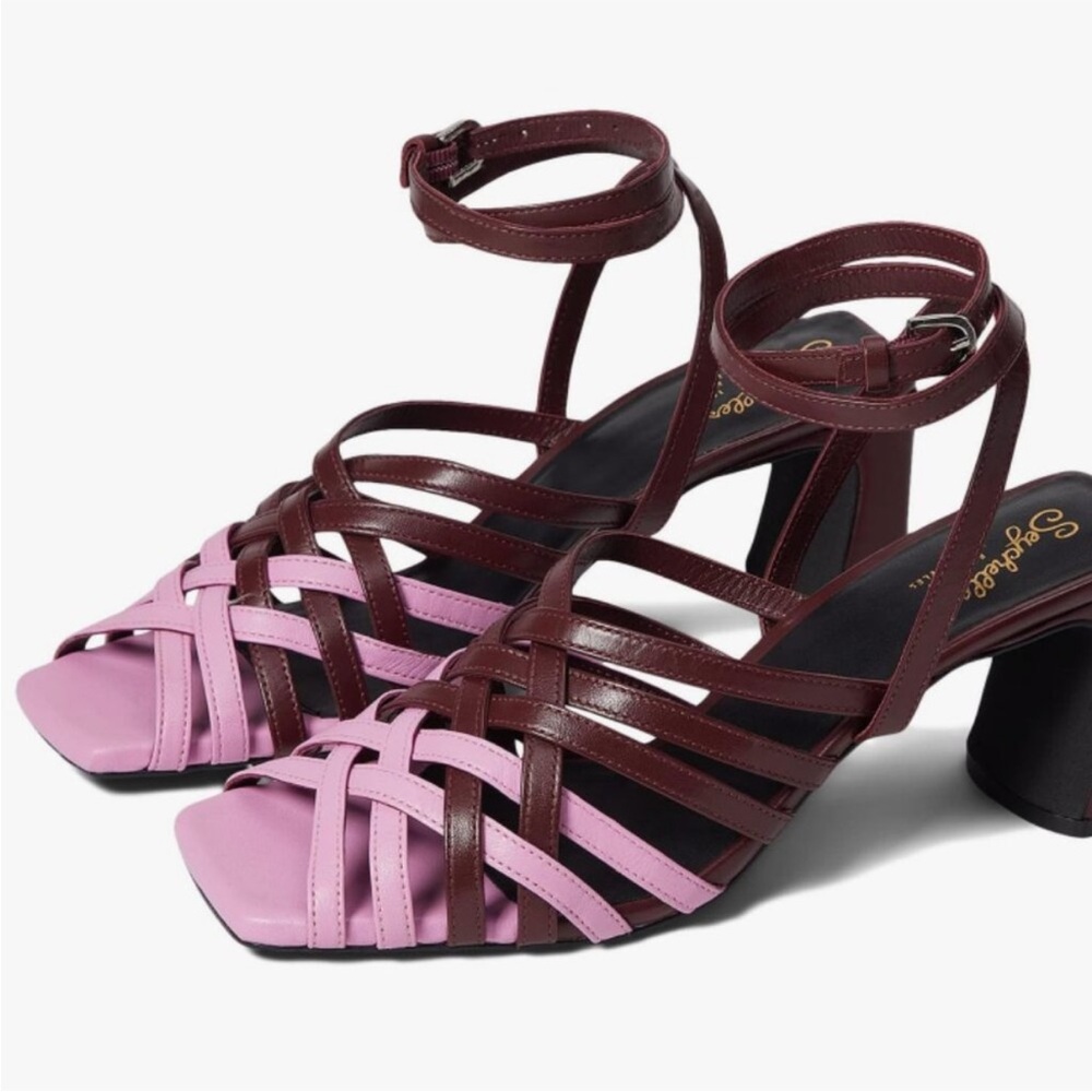 NWT! Seychelles Charter Leather burgandy pink strappy block heel sandals size 7